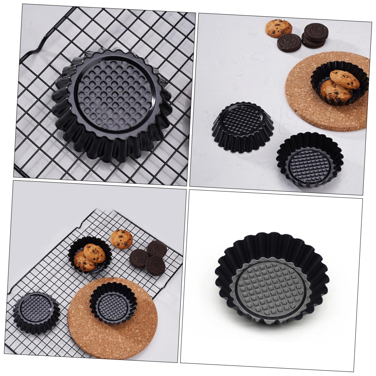 Molde para Hornear Tartaletas de Huevo 12 Piezas Acero al Carbono Negro | Diseño Resistente a Rayaduras, Mantiene la Forma al Desmoldar, Adecuado para Tartaletas DIY y Postres al Horno