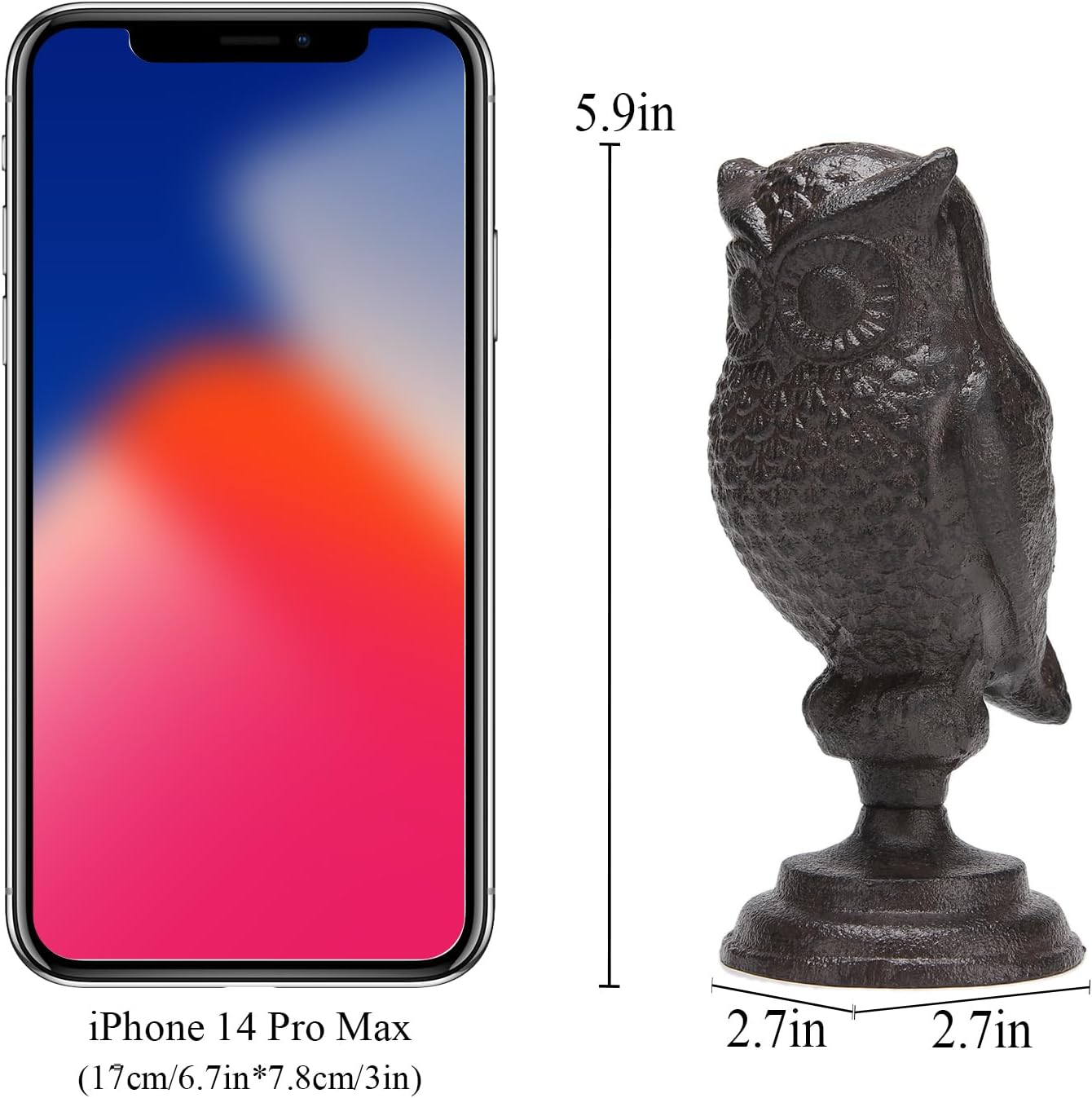BRASSTAR Cast Iron Owl Statue with Base Smooth Details Garden Yard Office Home Decor Paperweight Art Ornament TQGJPT567