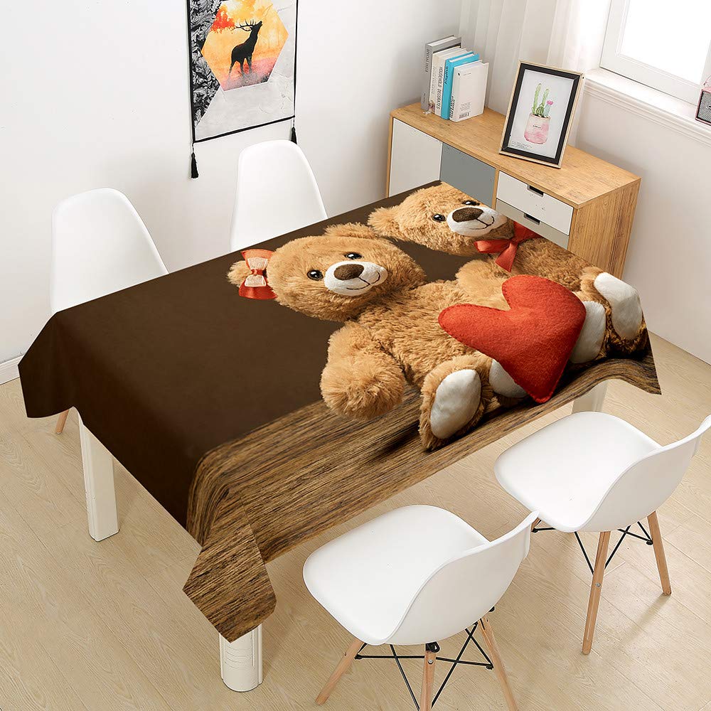 Treer-Shop Love Rectangle Tablecloths Waterproof Dust-Proof 3D Bear Table Cloth, Treer Wipeable Polyester Table Cover Cartoons Printed Table Protector For Kitchen Dining Party Indoor Outdoor (,60X60cm)