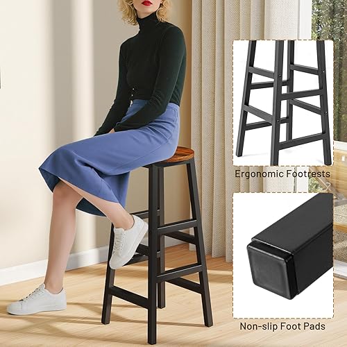 Miniatura 5 de Giantex Juego de mesa de comedor de 3 piezas, mesa de cocina rectangular de 36 pulgadas y 2 taburetes de bar con estantes de almacenamiento, juego