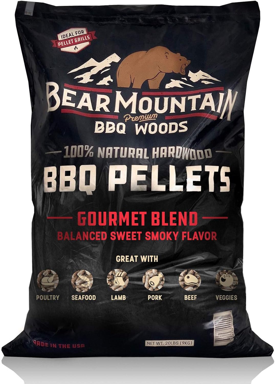 Bear Mountain BBQ All Natural Hardwood Gourmet Blend, Hickory, and Apple Smoker Pellets for Outdoor Grilling, 20 Pound Bag Each : Patio, Lawn & Garden