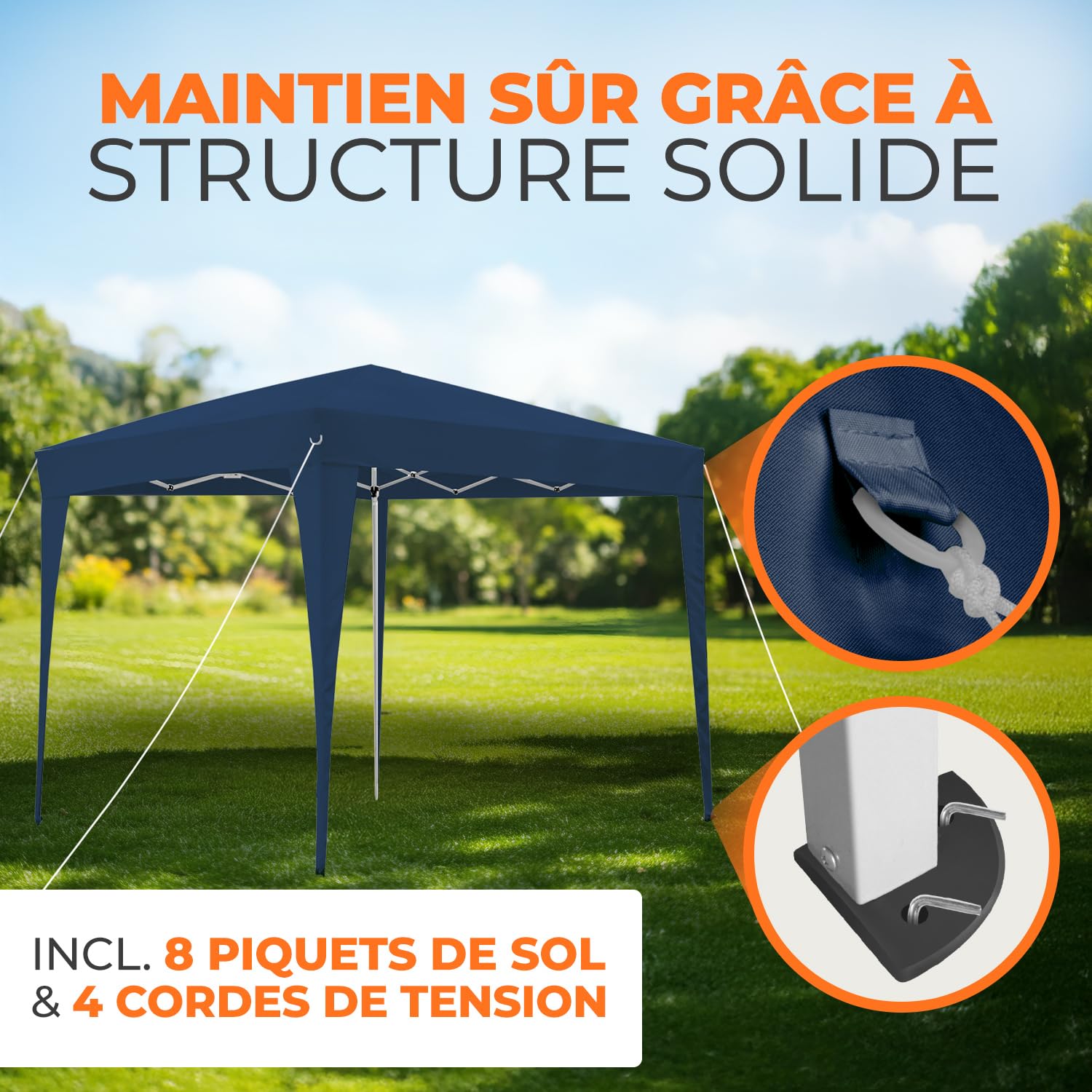 Kronenburg Tonnelle pliante étanche - Dimensions du toit : 2 x 2 m - Protection UV 50+ - Bleu