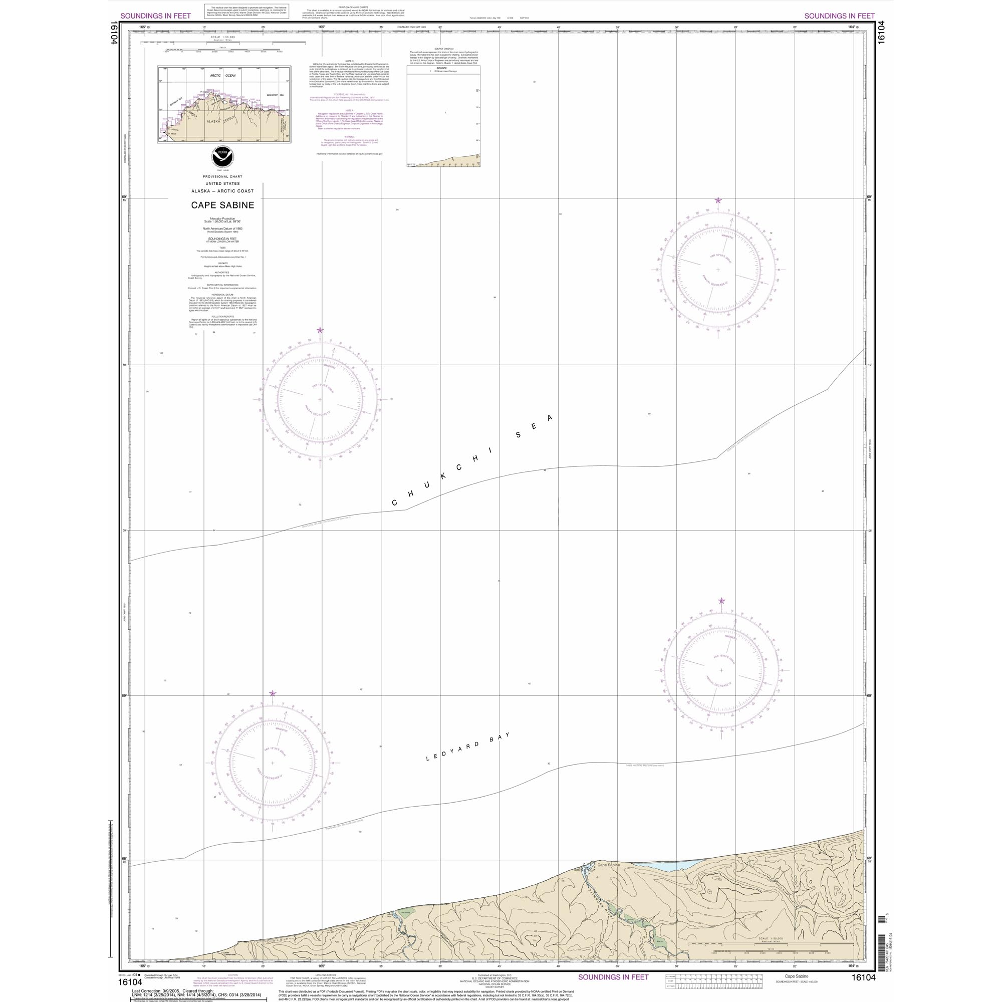 Paradise Cay Publicatoins, Inc. Historical NOAA Chart 16104: Cape Sabine - Print on Demand - Historic Version or Updated NCC