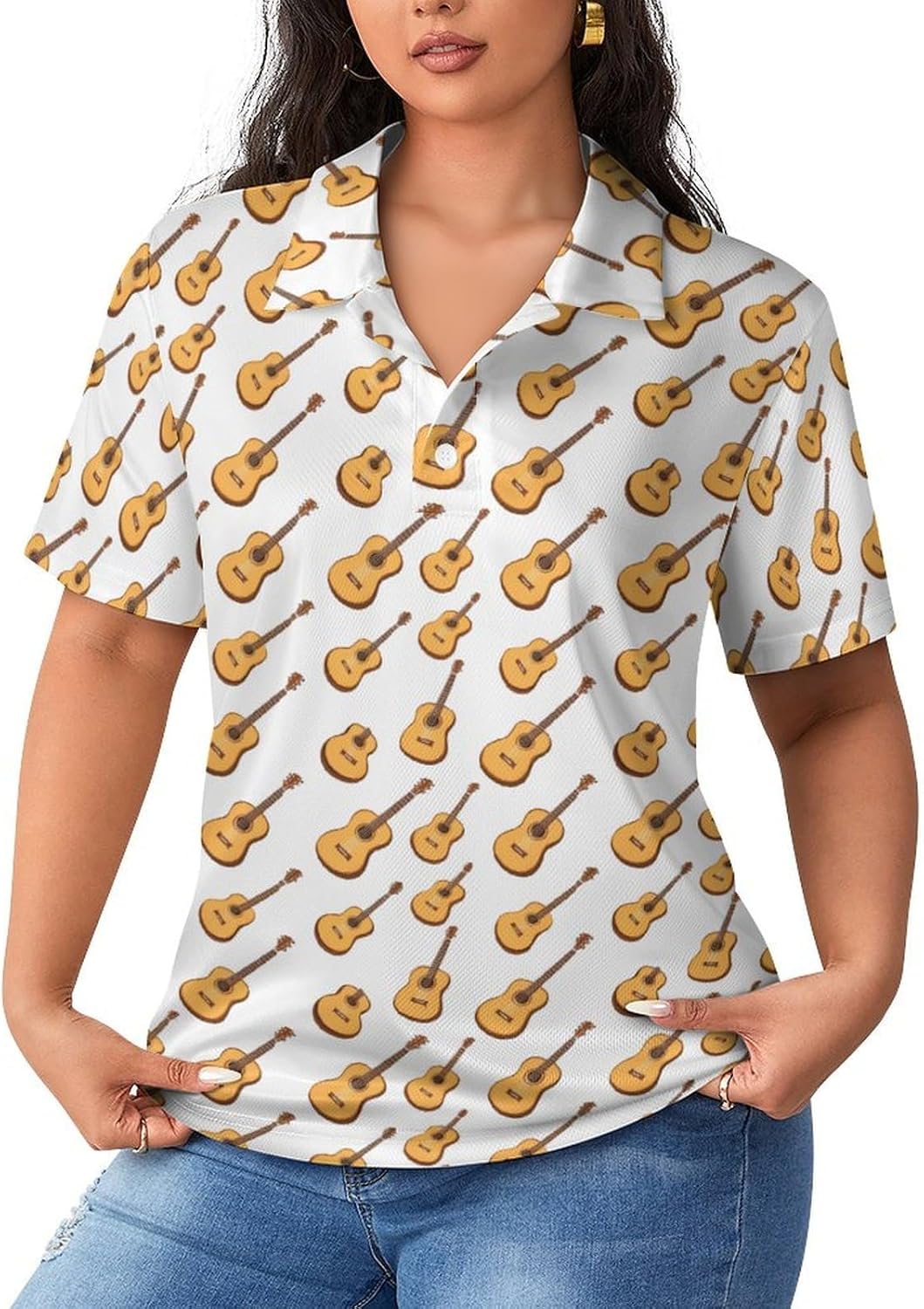 Wood Guitars Women's Golf Polo Shirts Short Sleeve Quick Dry Tennis Tops Casual Work Blouses