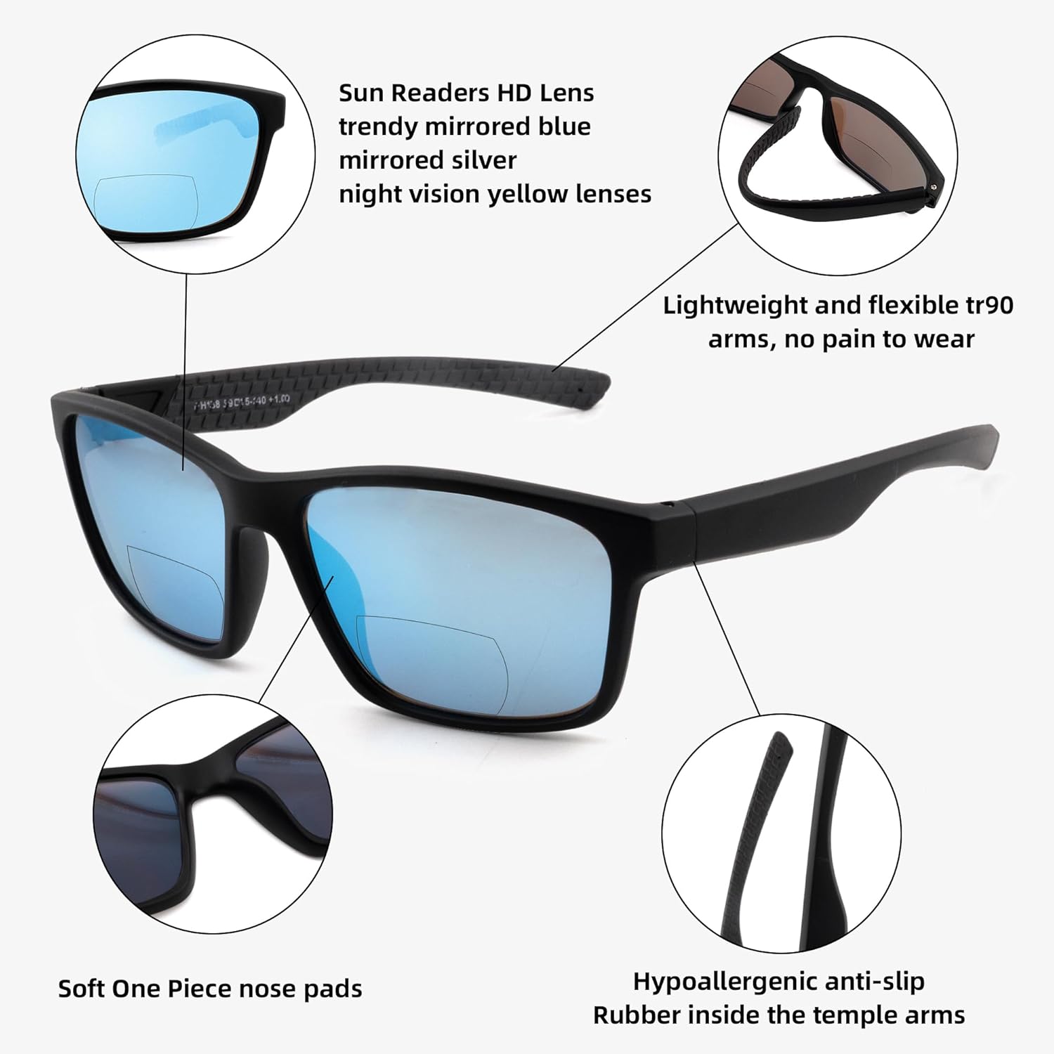 Bifocal Reading Sunglasses for Men Women, Casual Sport Wrap Around Sun Readers TR90/Rubber Arms UV400 Outdoor - Image 5