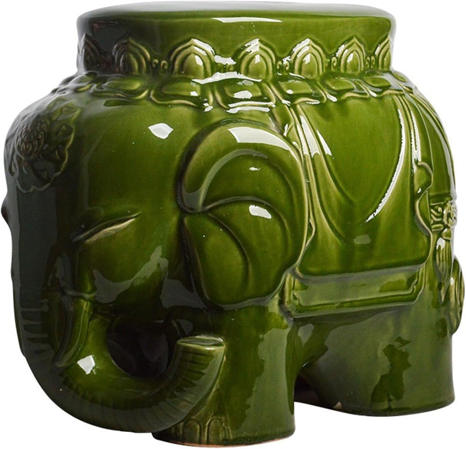 Decorative garden stools, Decorative Ceramic Garden Stool, Glazed Elephant Drum Stool Shoe Changing Stool, Suitable for Living Room, Balcony, Etc.(Green)