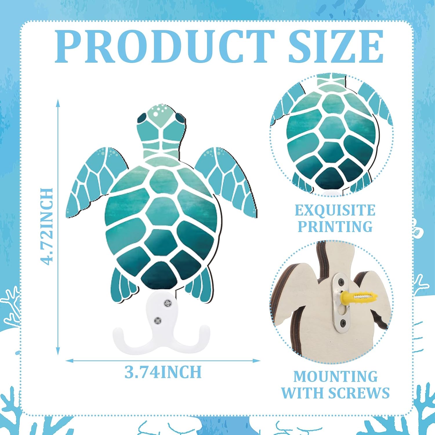 AceOrbit Blue Wood Coastal Sea Turtle Toilet Paper Holder Nautical Rustic Rope Toilet Paper Holder Wallmounted Towel Ring with Metal Hook Ocean Sea Beach Themed Bathroom Decor