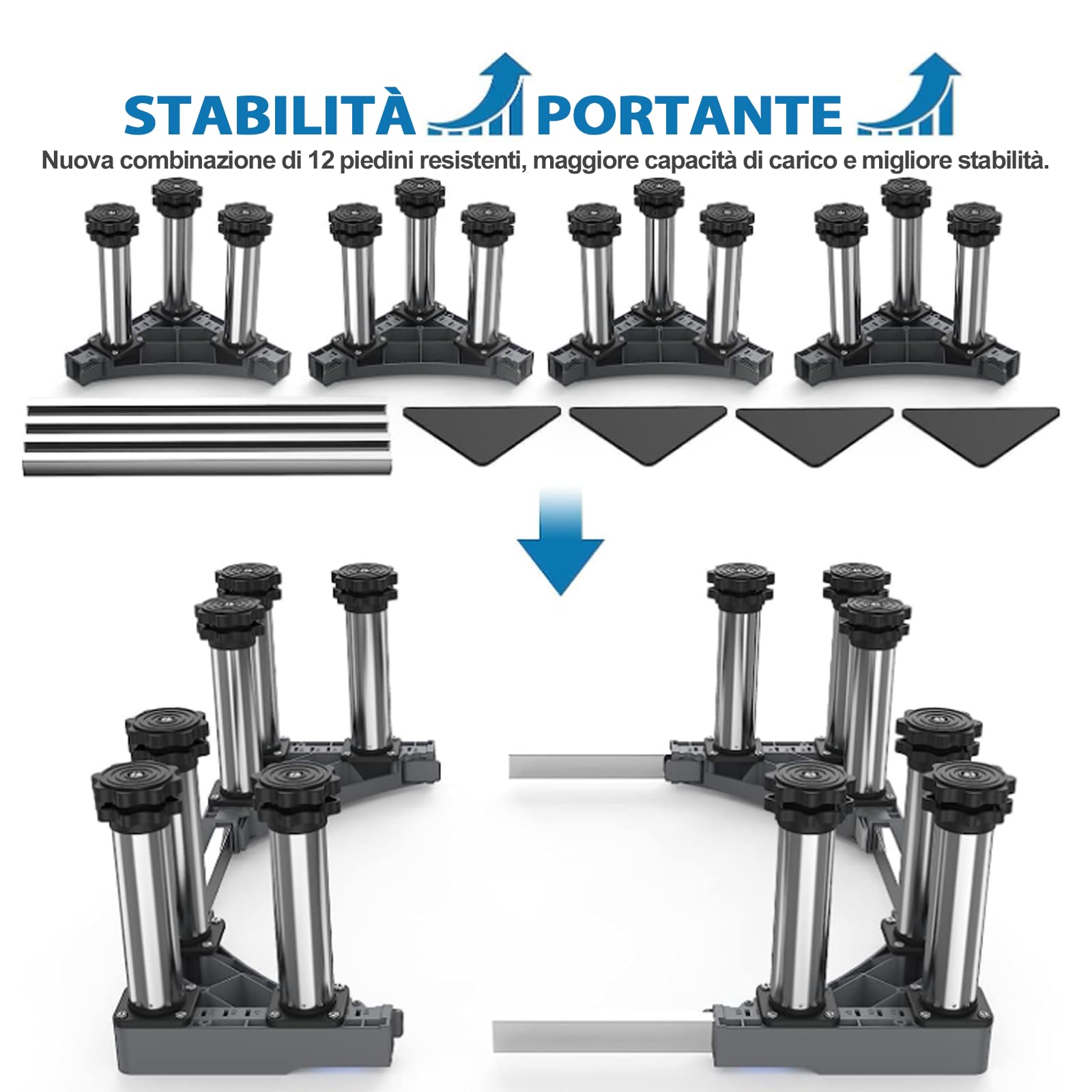 DEWEL Base per Lavatrice 12 Piedi, Lunghezza Regolabile 43-57 CM, Altezza 18-20 CM, Capacità Di Carico 500 KG Base Lavatrice Regolabile Per Asciugatrice, Frigorifero e Congelatore (Nero)