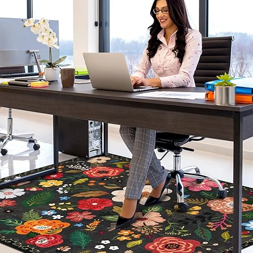 Miniatura 5 de Tapete para silla de oficina para suelo de madera dura y azulejos, tapete bohemio floral de 36 x 48 pulgadas para silla de computadora de oficina