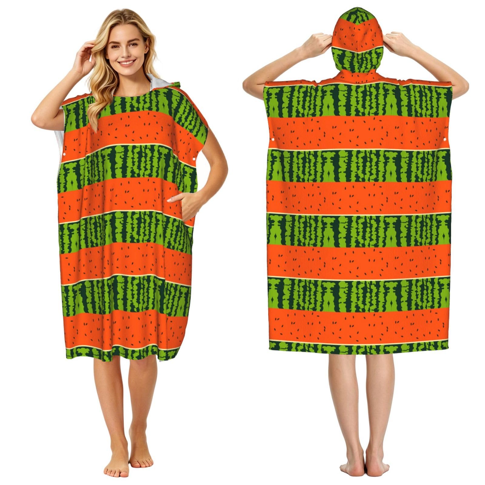 Poadnly Watermelon, Adult Hooded Beach Towel 90 x 110 cm,Changing Bath Robe, Surf Poncho Towel For Women Men