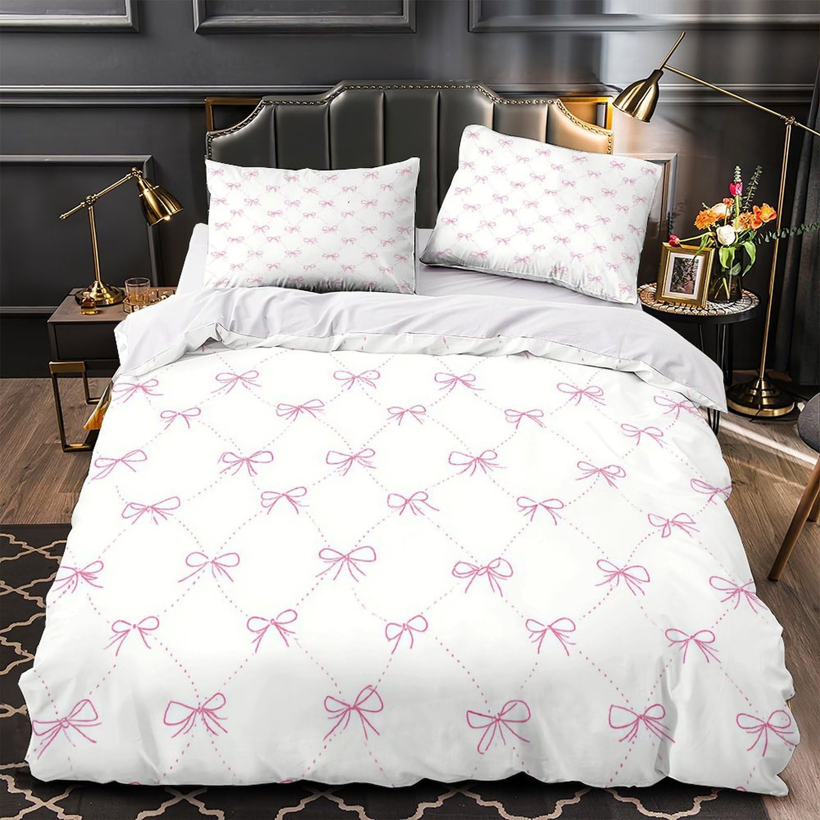 Drap de couette nœuds roses anti-décoloration et hypoallergénique