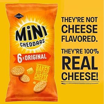 Mini Cheddars Snacks Bulk Mega Value Box of 48 x 23g Original Cheddar Biscuits Baked with Real Cheese. Bar Snacks for Home Pub, Birthday Party Food or Lunchbox Snacks by Red Rainbow