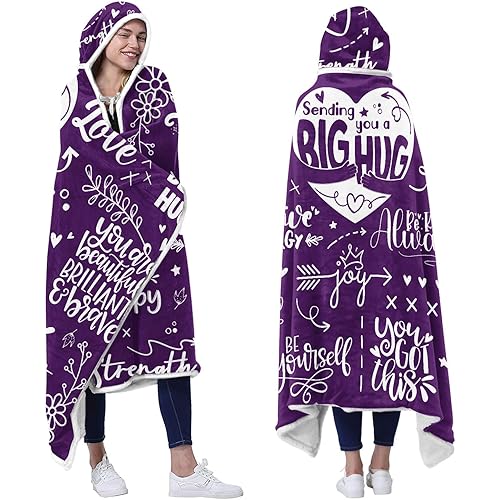 Vprintes Sending Big Hugs Purple Wearable Blanket Hoodie Sherpa Fleece - Birthdays Gifts for Women - Inspirational Gift for Women Friends