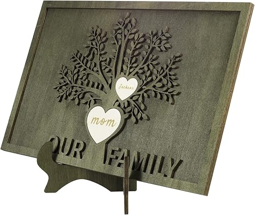 Vista 120 de Árbol genealógico con etiqueta de corazón, placas de madera grabadas personalizadas, regalos personalizados para madres, padres, escritorio, nombres