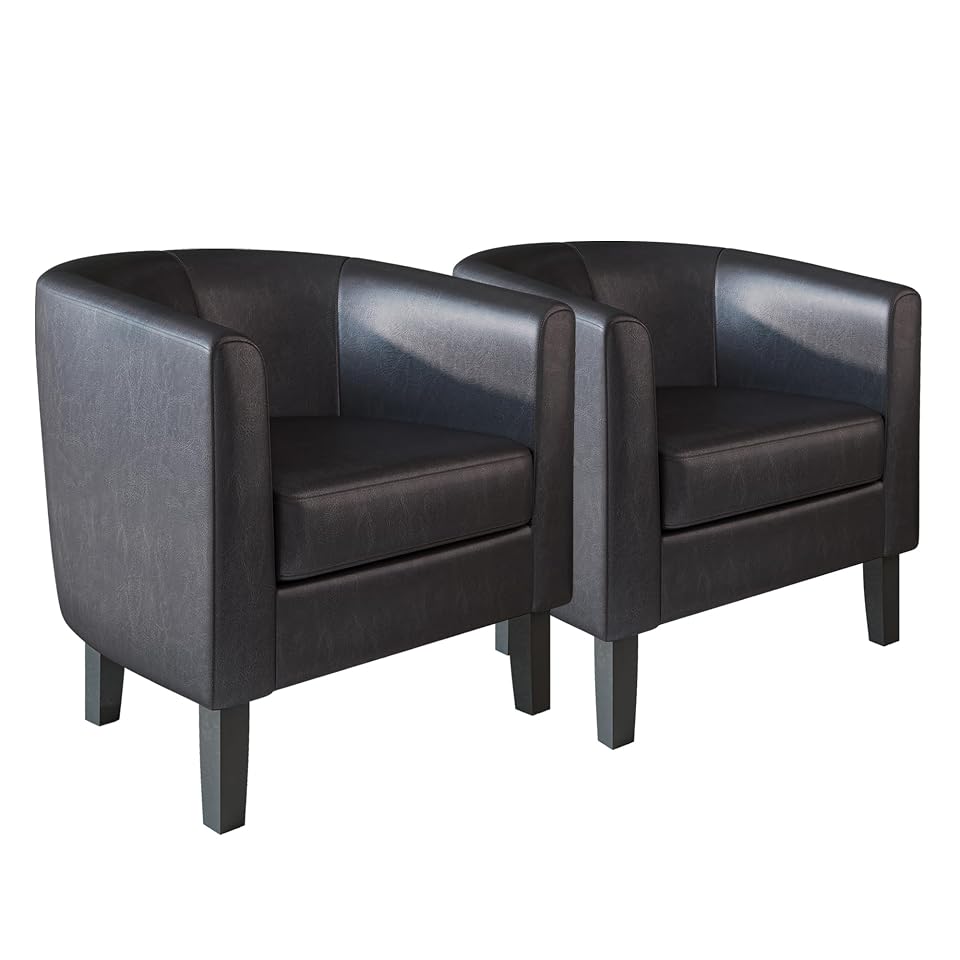 BELLEZE Accent Barrel Chair Set of 2, Linen Round Chair Club Tub Sofa Corner Chair with Flared Legs and Cozy Soft Padding for Living Room Bedroom Waiting Room - Brown