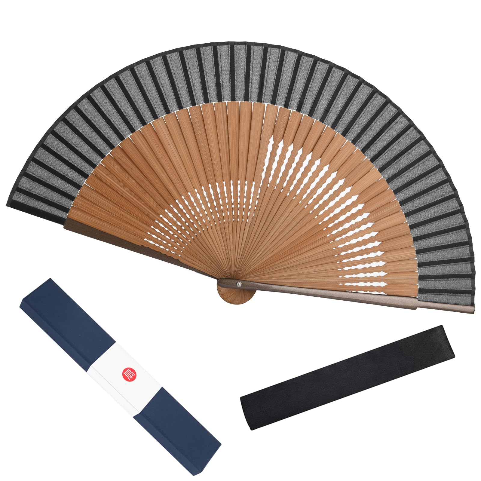 Dockii Bamboo Silk Sensu Folding Fan Made in Japan Large with Gift Box