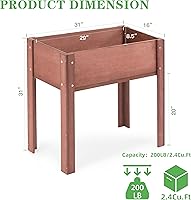 Vista 3 de Cama de jardín elevada con patas (31 x 16 x 31 pulgadas), maceta elevada de madera maciza para exteriores