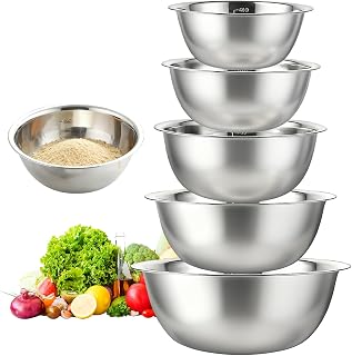 Set of 5 Stainless Steel Dishes Graduated Kitchen Bowls, Dishwasher, 0.5L/0.9L/1.6L/2.05L/2.6L, Perfect for mixing Sauces, Snacks, Cereals, Desserts and Soups