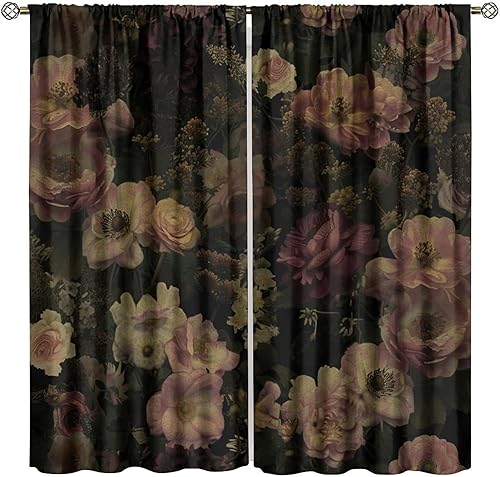 Miniatura 110 de Retro 70s Floral Blackout Window Curtains, Watercolor Flower Plant Rustic Modern Style Pattern Window Drapes, for Bedroom Living Room 42x45in 2