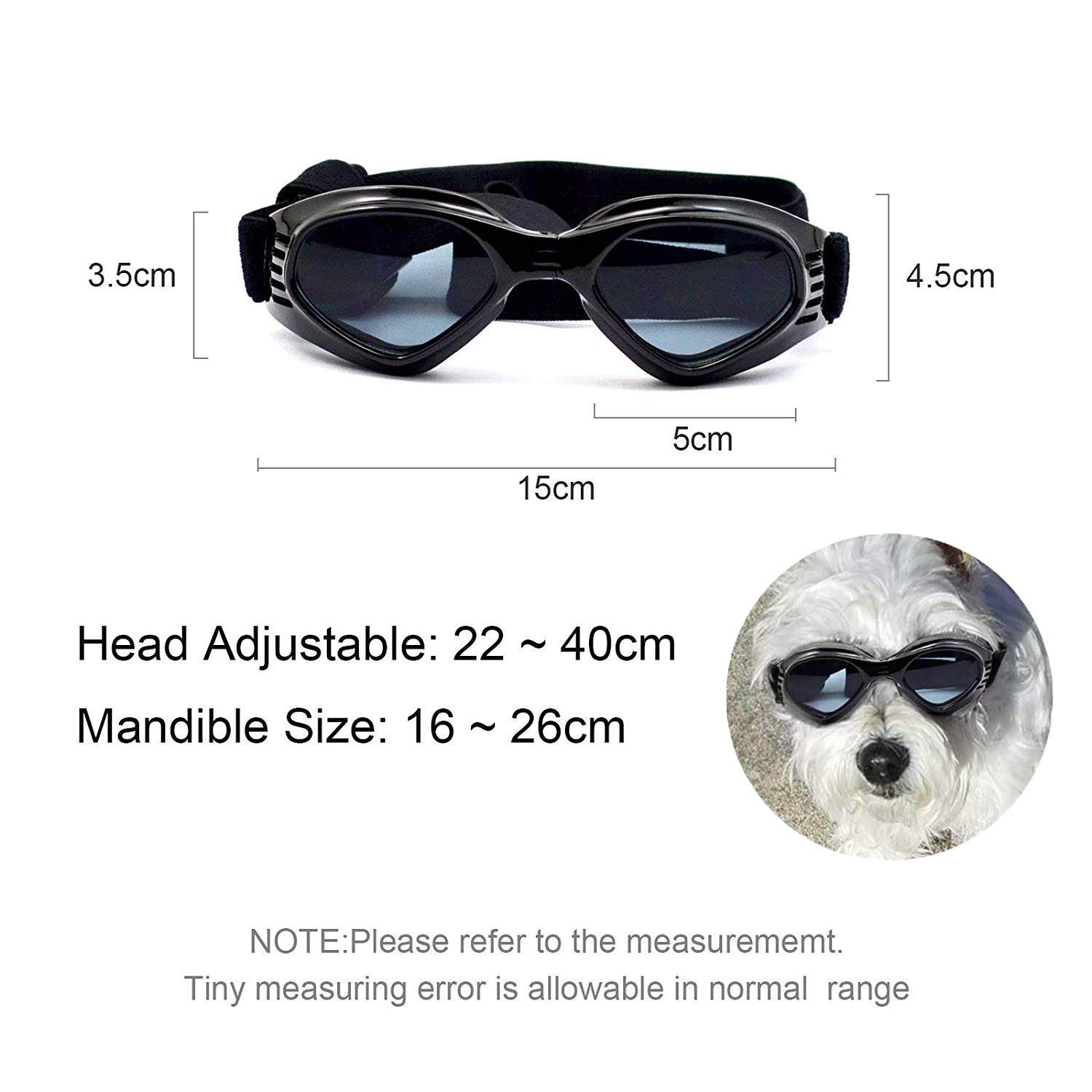 XUNKE Occhiali da Sole e protettivi per Cani di Piccoli Taglia, Anti UV, Impermeabili, Pieghevole Pet Dog Occhiali (Black)