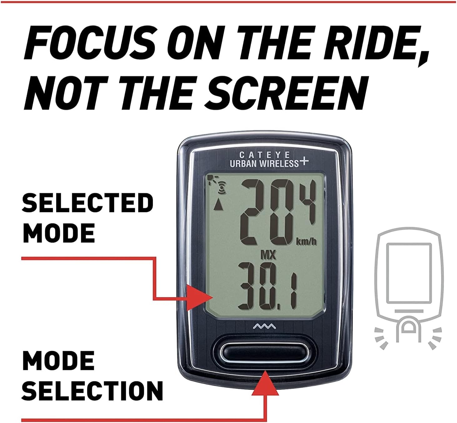 CATEYE Urban Wireless+ Bike Computer – Wireless Speedometer with Backlight, Calorie Tracking, FlexTight™ Mount, Auto Start/Stop, 1 Year Battery Life, for Road, MTB, Gravel Cycling