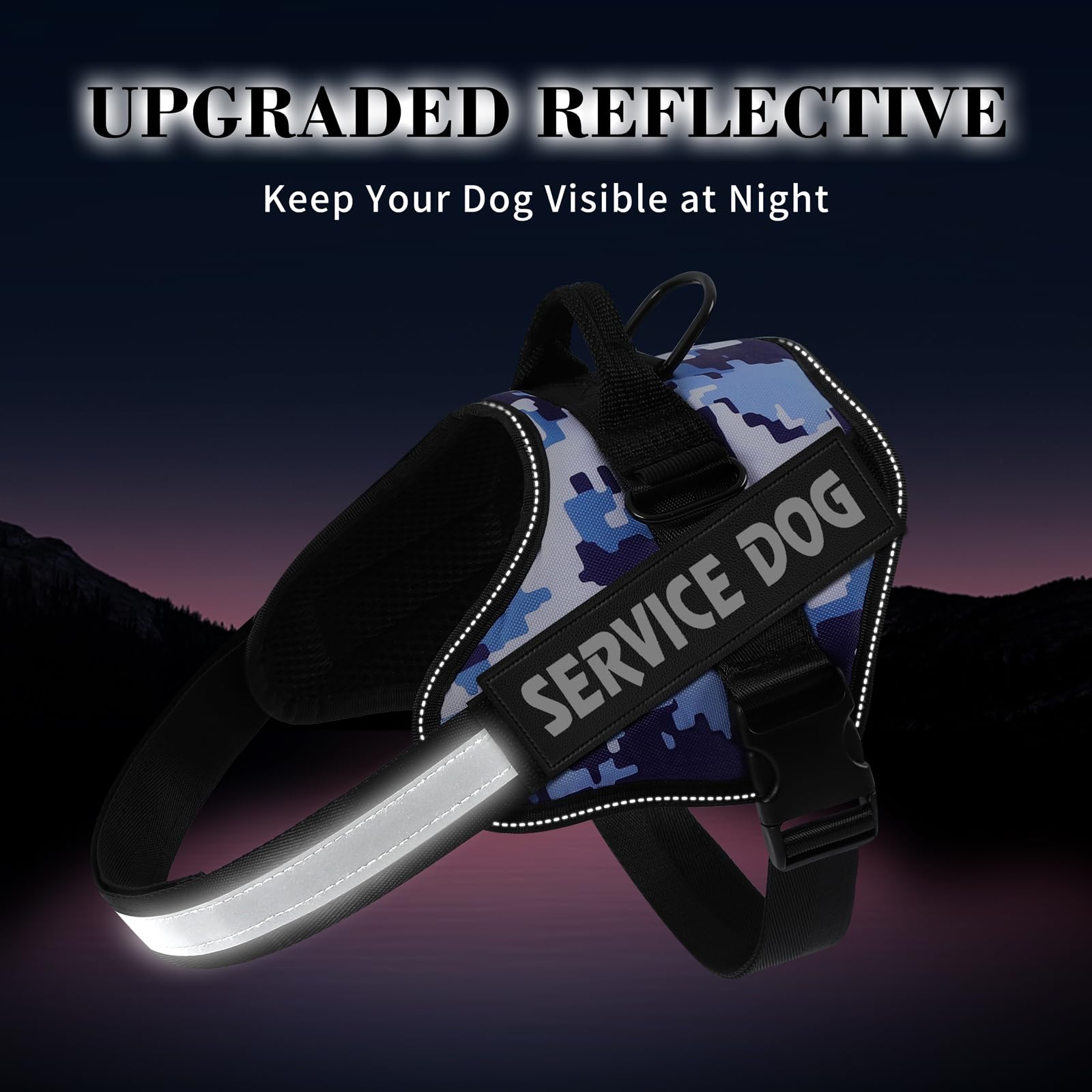 MUMUPET Service Dog Harness with 3M Reflective Safety, Easy Adjust & No-Pull Design - Breathable Nylon Handle for Small/Medium/Large Dogs