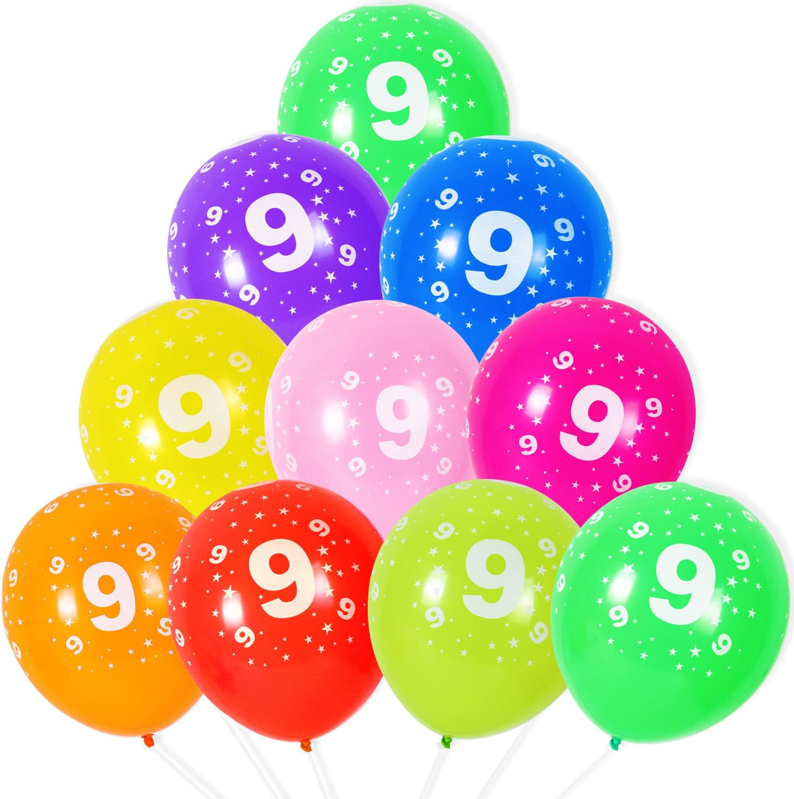 9th Birthday Balloons 10PCS, 12" Latex Assort Multicolour Number 9 Balloons for Boys Girls Kids 9 Year Old Birthday Party Decorations