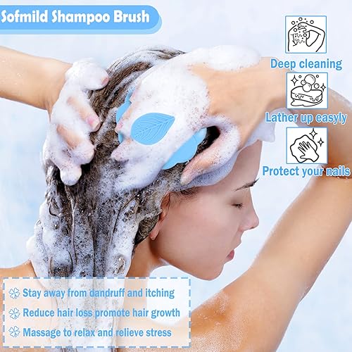 Miniatura 5 de Cepillo de champú para el cabello, masajeador de cuero cabelludo, limpiador de cabeza para relajar el estrés, cepillo de ducha de silicona suave