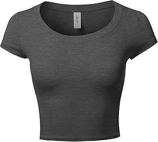 A2Y Women's Basic Scoop Neck Cap Sleeve Fitted Crop Rayon Top Tee Shirt