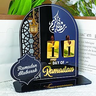 Ramadan Advent Calendar Eid Mubarak Countdown Calendars Tracker Date for Kids Gift DIY 2025 Arabic Muslim Islamic Holiday Table Home Decorations Count Down Calendar (Acrylic Black)