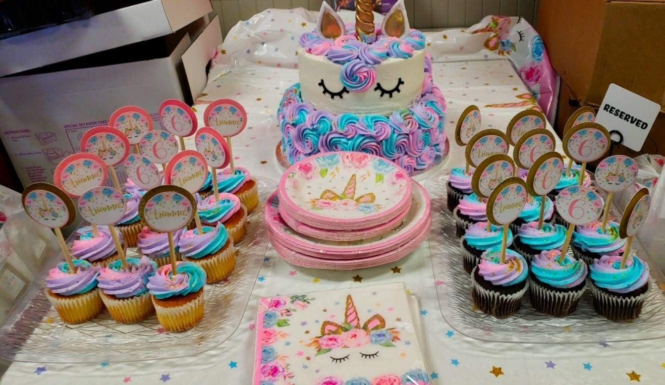 Rainbow Unicorn Party Supplies Set - Serves 25 - Including Unicorn Banner, Plates, Cups, Napkins, Straws and Tablecloths