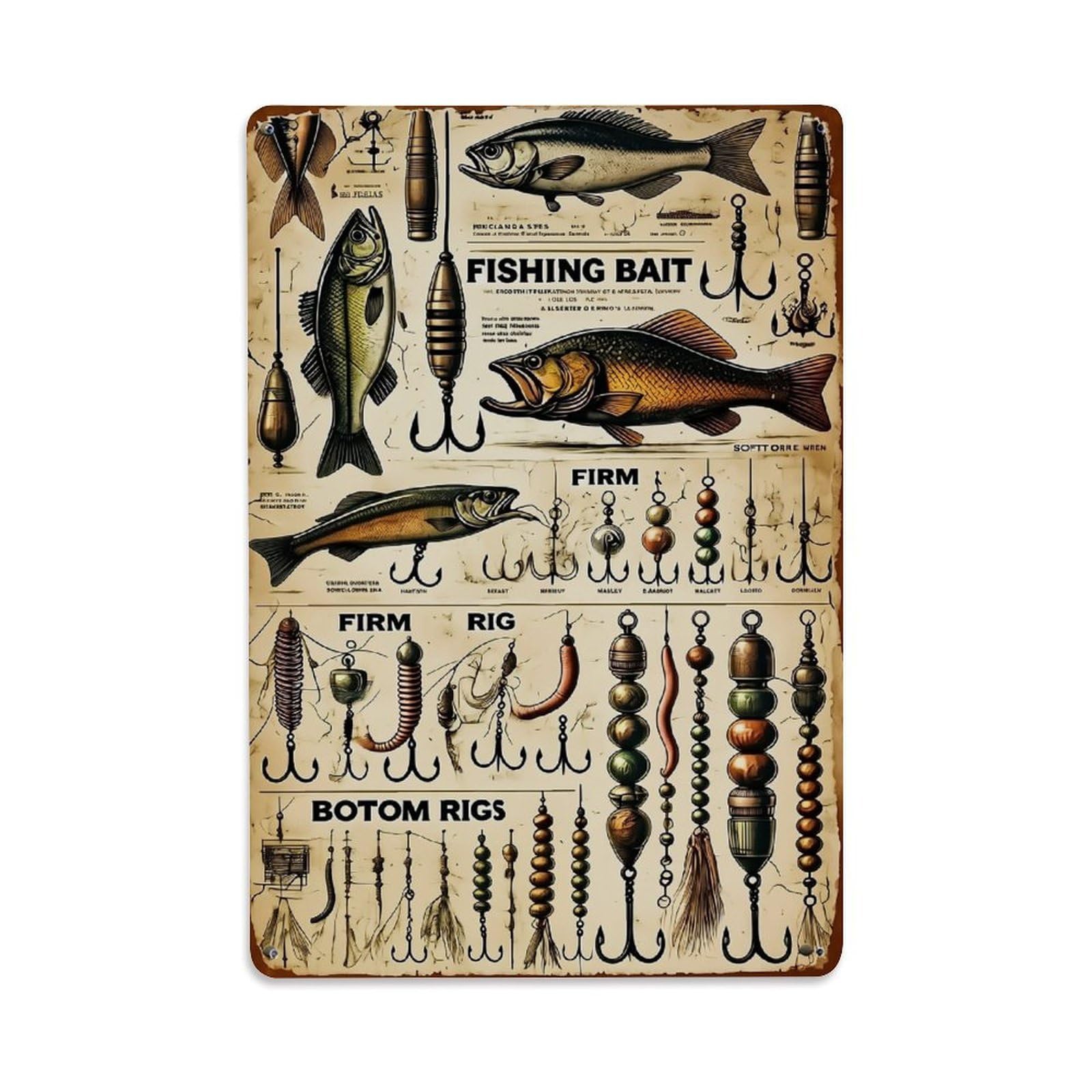 Nestemfo Vintage Fishing Bait And Rig Patterns Tin Sign Metal Sign, Living Room,Bar, Home, Bedroom Wall Decor,Retro Metal Poster 8X12 Inches