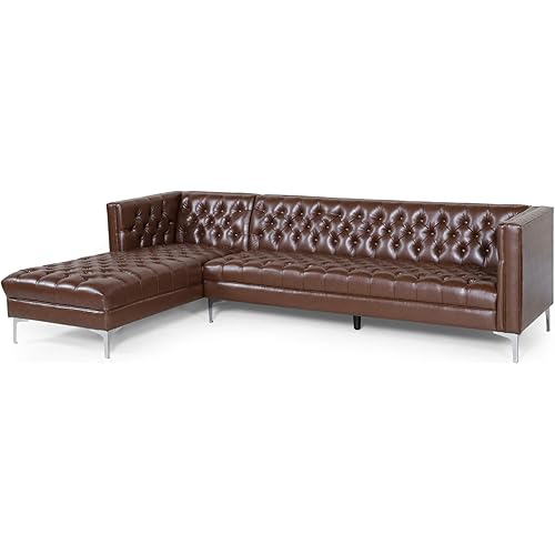 Christopher Knight Home Tignall Sectional, Dark Brown + Silver