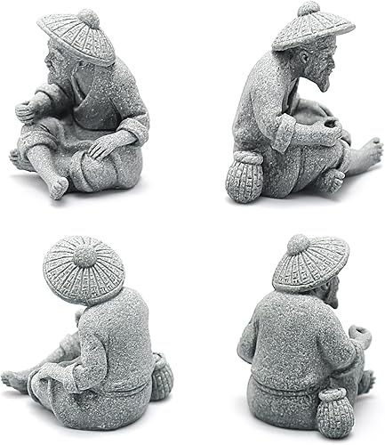 Miniatura 4 de Zreneyfex 2 mini figuras de piedra arenisca de pescador sentado pescador estatua de lodo para pecera y micro paisaje decoración de jardín