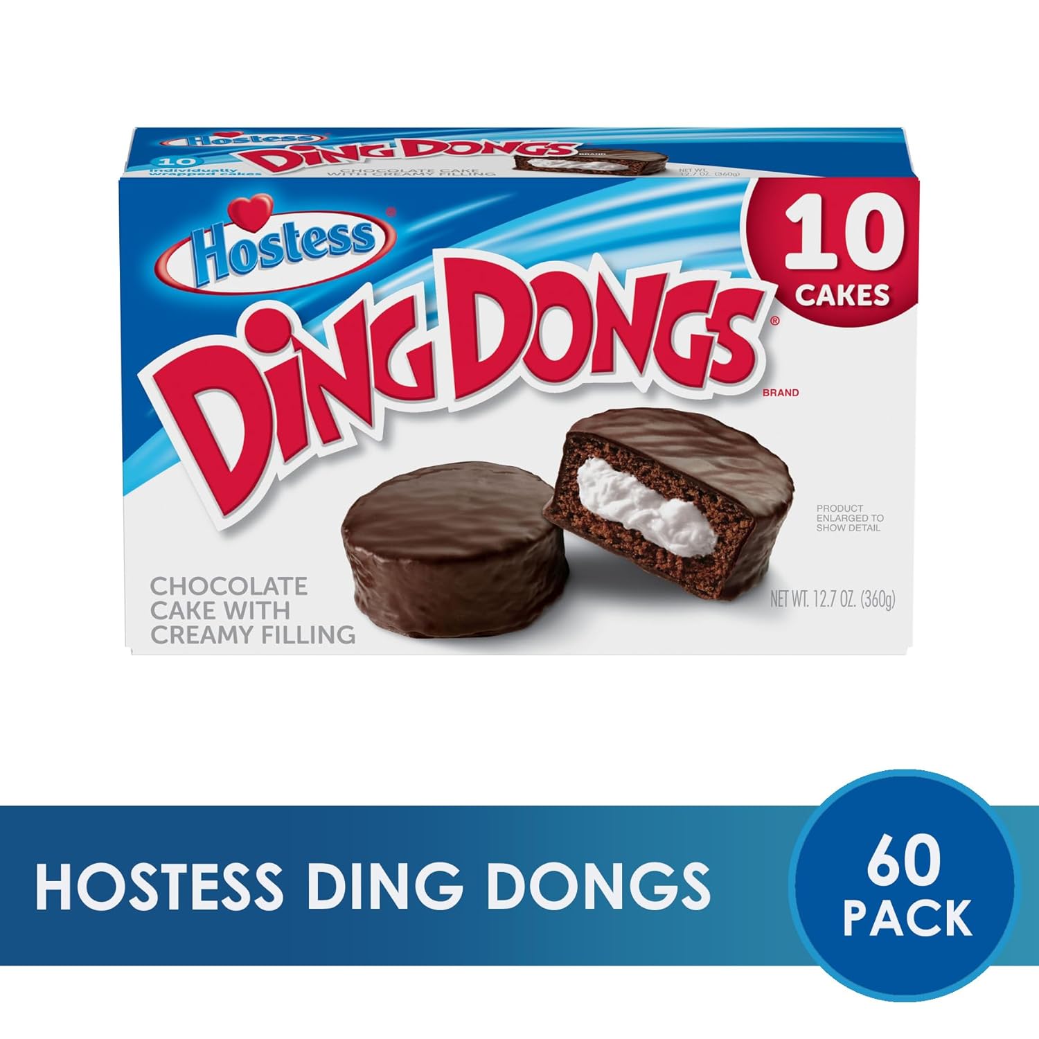 HOSTESS Chocolate DING DONGS, Creamy Filling, Individually Wrapped (Pack of 60)