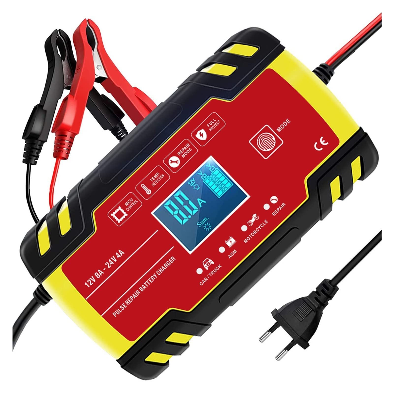 Inteligentna ładowarka samochodowa 1. 2v-24V 8a Ładowarka do naprawy motocykli samochodowych Pełna automatyczna ładowarka baterii cyfrowa LCD