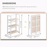 Vista 2 de 4NM No Assembly Folding Bookshelf Storage Shelves 3 Tiers Vintage Bookcase Standing Racks Study Organizer Home Office (Natural White)
