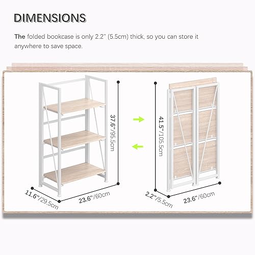 Miniatura 2 de 4NM Estantería plegable sin montaje, 3 niveles, estantería de pie, organizador de estudio, oficina en casa (blanco natural)