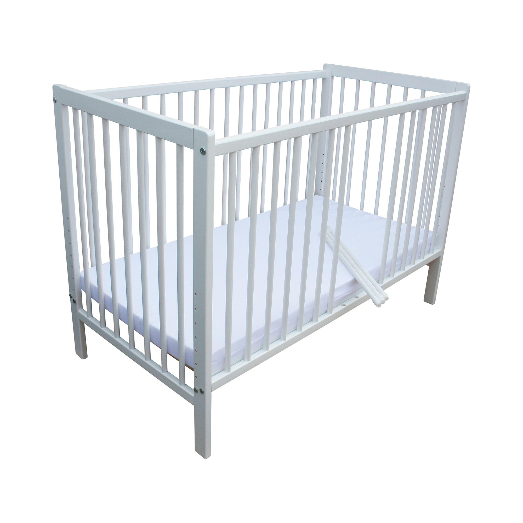 Micoland Kinderbett - Beistellbett - Babybett 120x60 cm umbaubares Bett mit Gurt, Rädern und optional Matratze (Haus mit Matratze Weiss)
