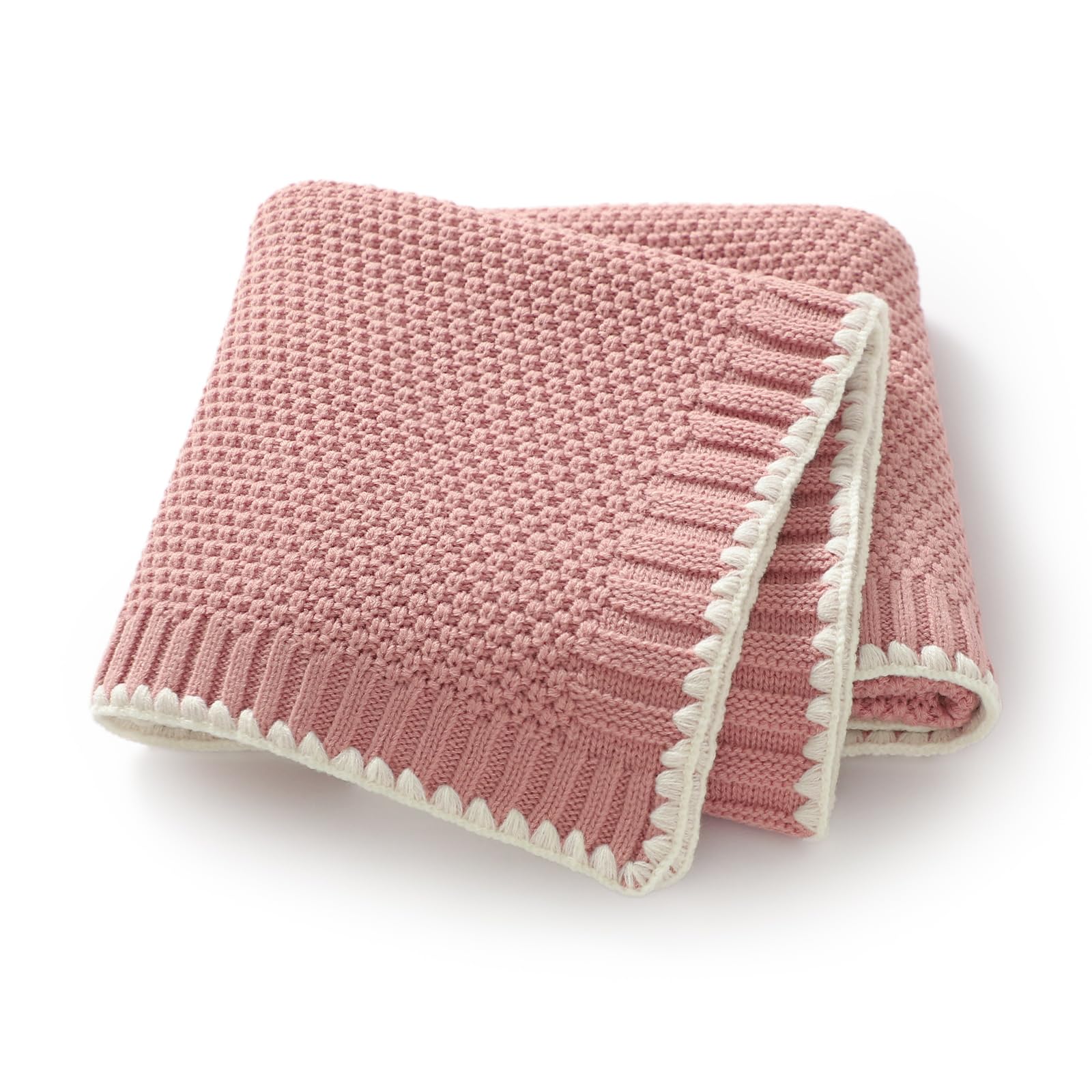 Neiwech Cellular Baby Blanket Knitted Cozy Soft Crib Stroller Receiving Swaddle Blankets for Newborn Boys Girls 100 * 80cm Pink
