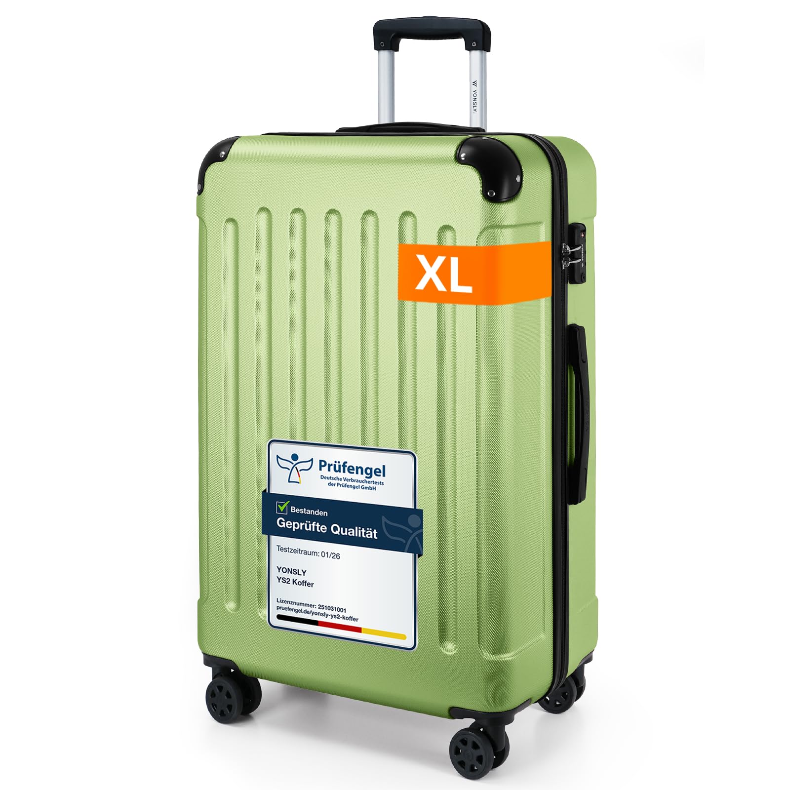YONSLY Gepäck Reisekoffer, Trolley Rollkoffer Handgepäck, Hartschalenreisekoffer mit 360° Lenkrollen, Zahlenschloss, Mehrstufiger Teleskopgriff