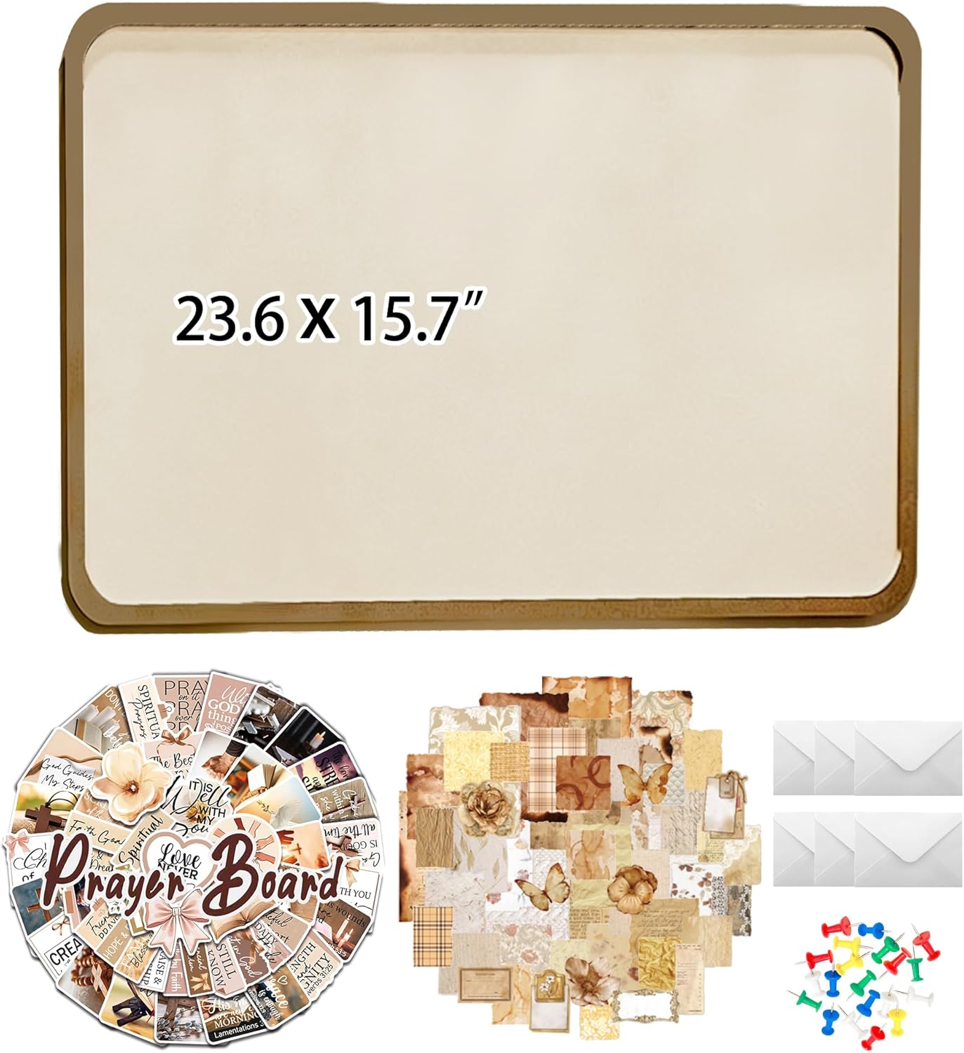 Bulletin Board 23.6×15.7 inches 129 Pcs Prayer Board Supplies Kit for Women with Board, Envelopes, Pins, Boho Decorative Stickers Cards for Home Office Classroom School Wall Art