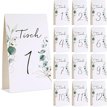 VICASKY 50 Stück Tischnummern - Weiße PVC Tischkarten Mit Schwarzen Zahlen