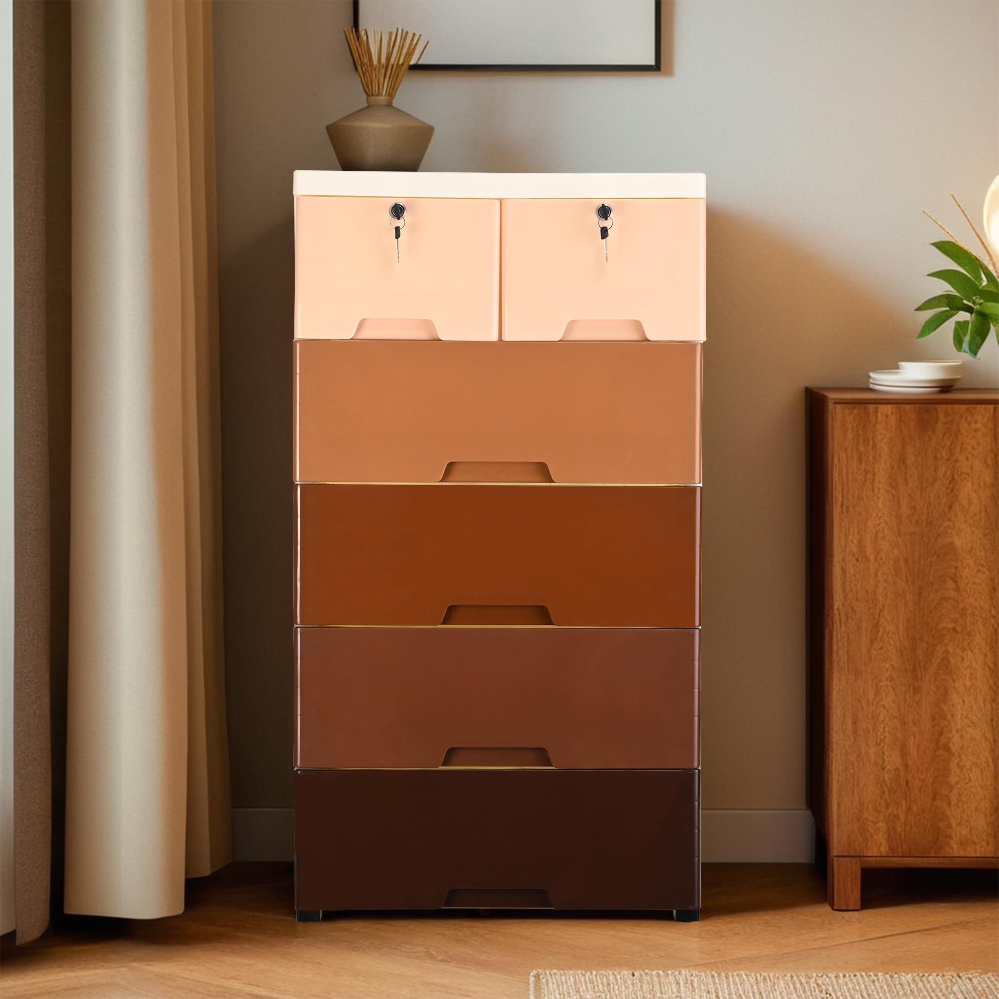 Kuber Industries 4 Layer & 2 Locker Chest of Drawers with Wheels