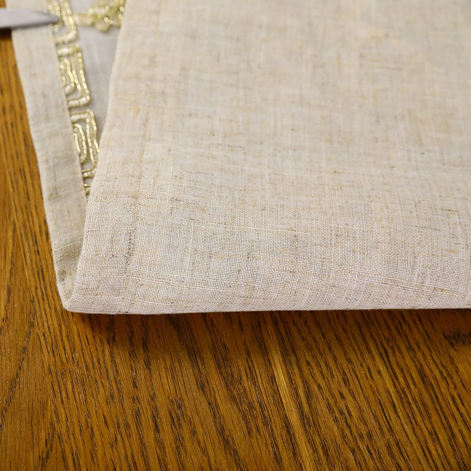 KnBoB Dining Table Runner Rustic, Embroidery Flowers Polyester Beige for Holiday Parties Wedding Decor 14X83 Inch