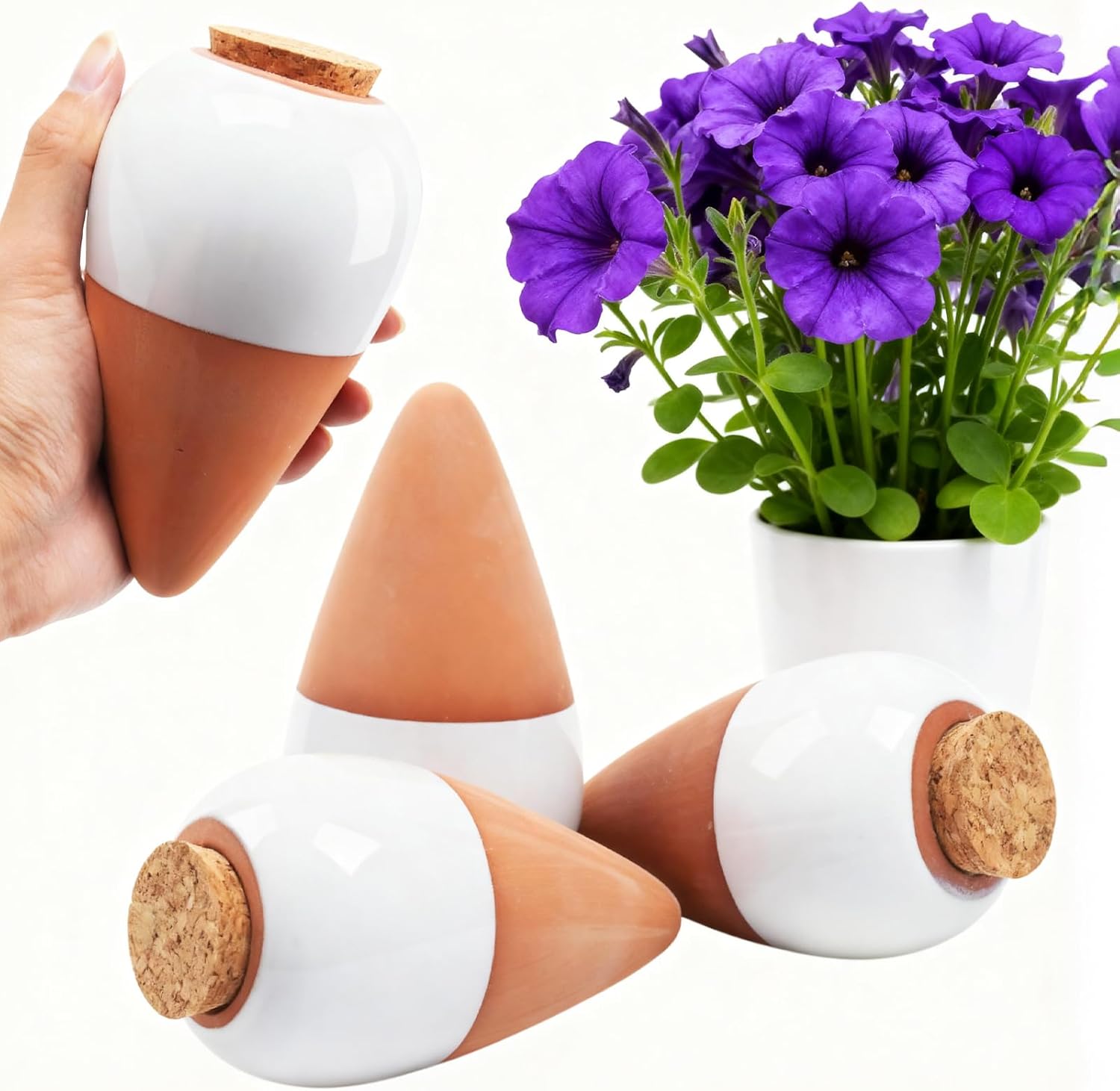 Terracotta Watering Spike, Self Watering Planter Insert, Large Self Watering Globes Automatic Plant Watering Devices for Vacation Care, Garden/Office/Outdoor/Indoor Plants, 4 Pack