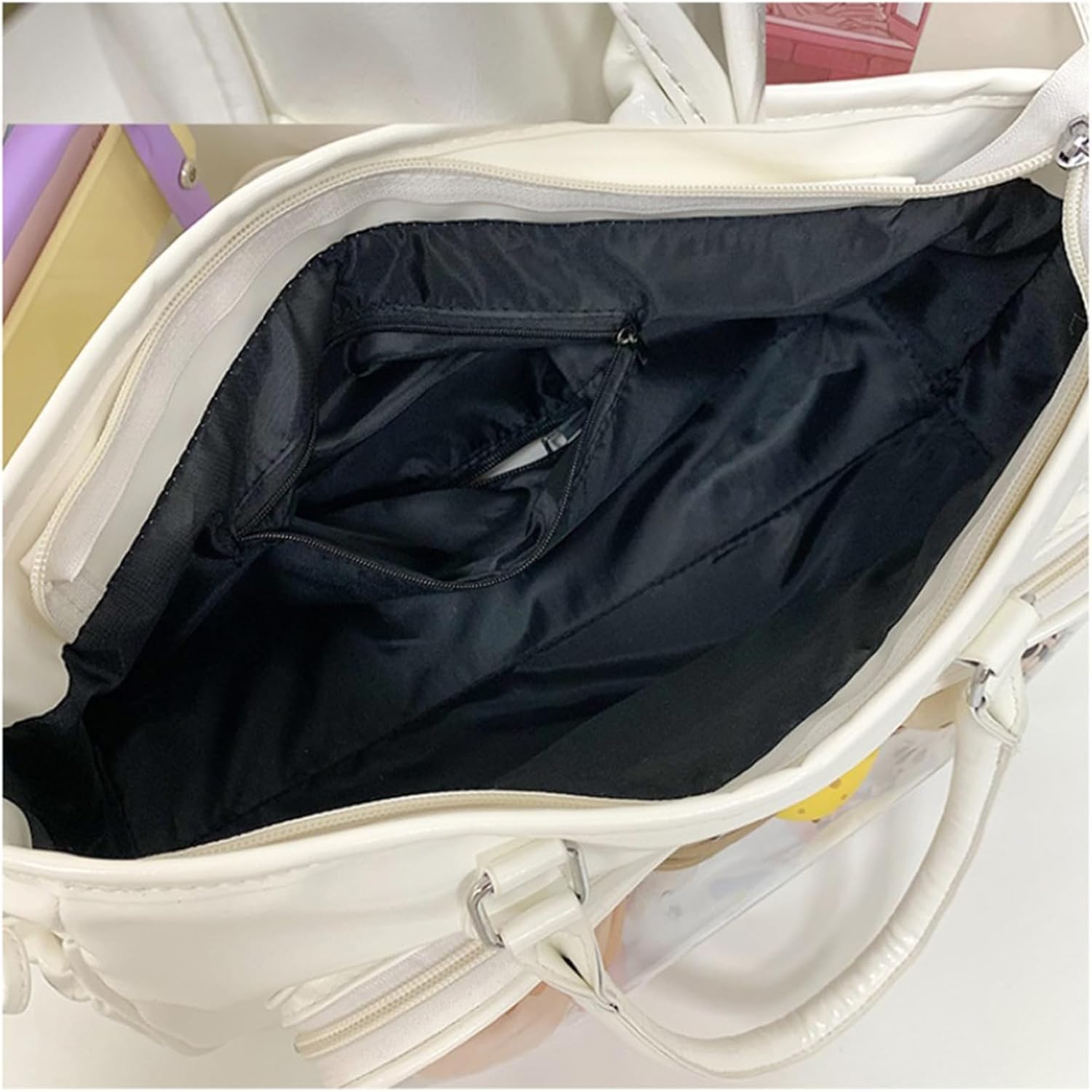 Ita Tote Bag, Pin Display Crossbody Purse, JK Lolita Bag, Y2K Aesthetic Shoulder Bag, PU Handbag Backpack, White, Medium