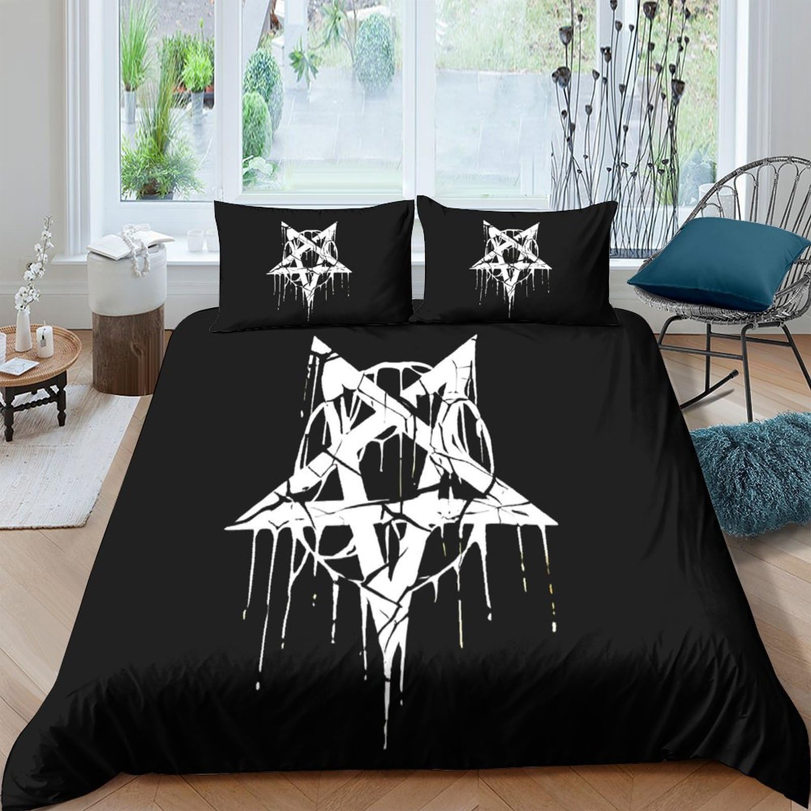 Ctjqhvkz Style-5 3D Printed Black Gothic Pentagram Fitted Sheet Microfiber Soft Bedroom Decor Mattress Cover For Home Dorm Single（135X200cm）