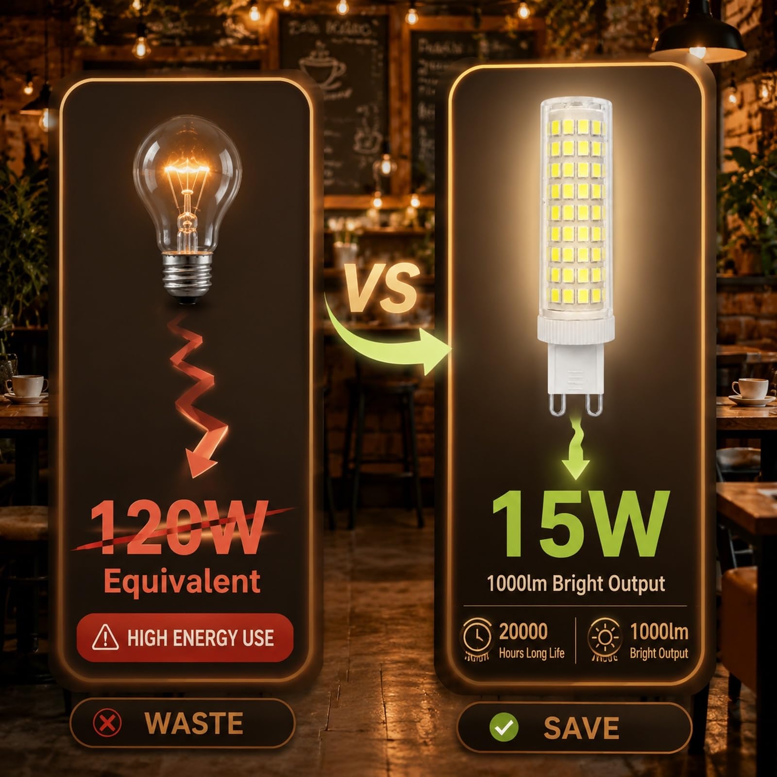 Bombillas LED G9 Mini Cerámica 15W, Luz Fría 6000K, Equivalente a 120W Halógena, 1000LM, No Regulable, Para Pequeñas Colgantes Cocina(10 Pack)