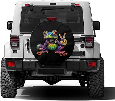 KiuLoam Peace Colorful Frog Tie Dye Swirl Spare Tire Cover with Backup Camera Hole Universal Sunscreen Waterproof Wheel Covers for Trailer RV SUV Truck and Many Vehicles 17" for Diameter 31"-33"